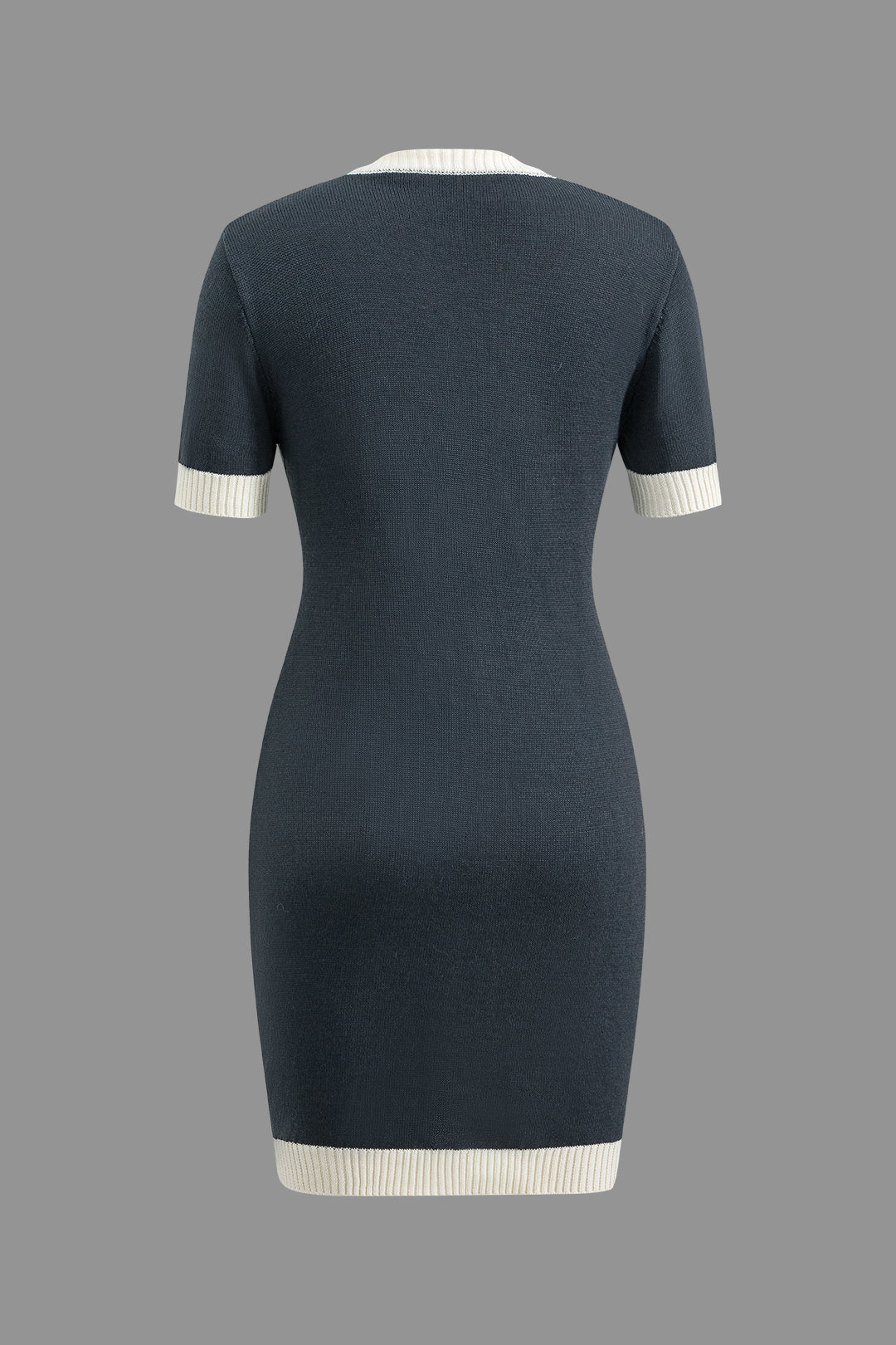 Knitted Contrast Short Sleeve Button Dress