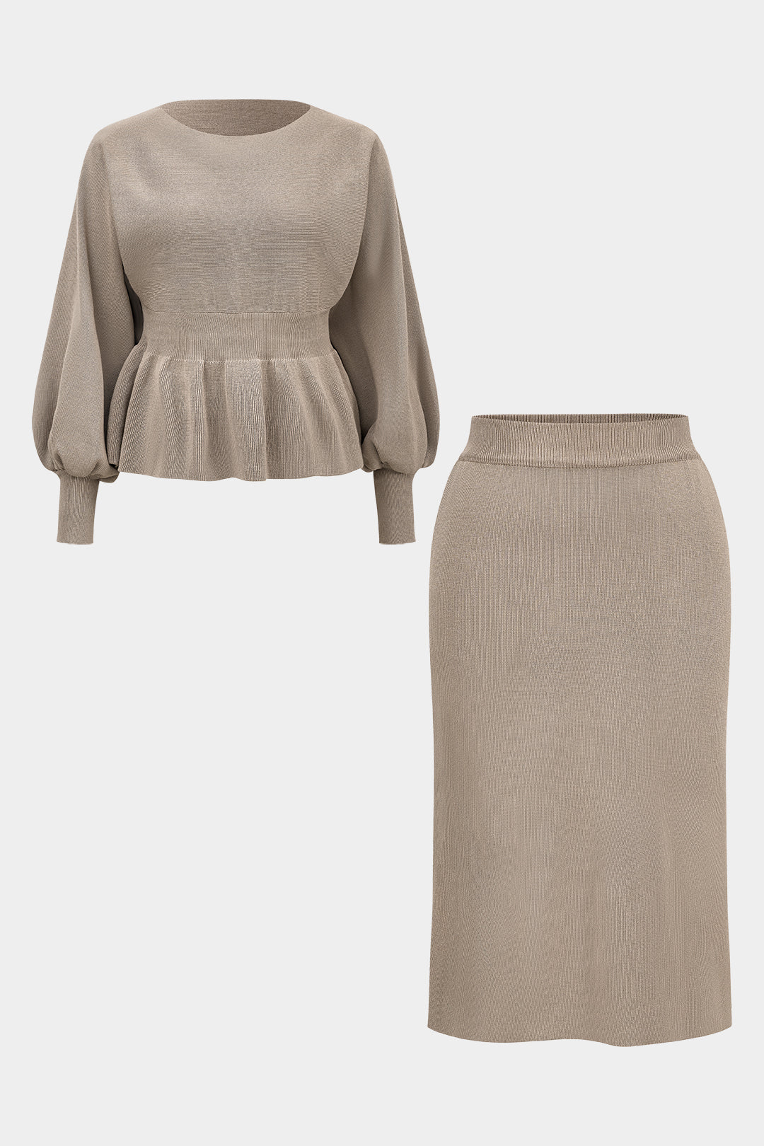 Plus Size Knit Top And High Waist Skirt Set