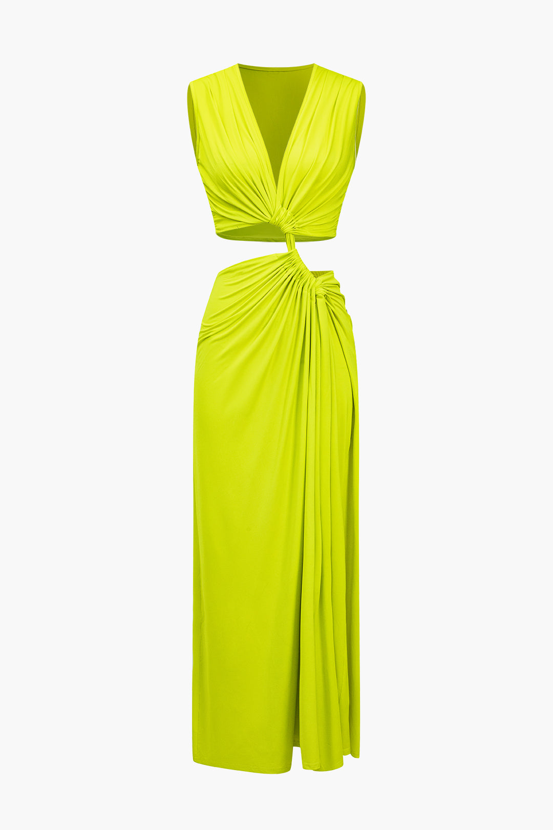 Cut Out Twist Knot Sleeveless Slit Midi Dress