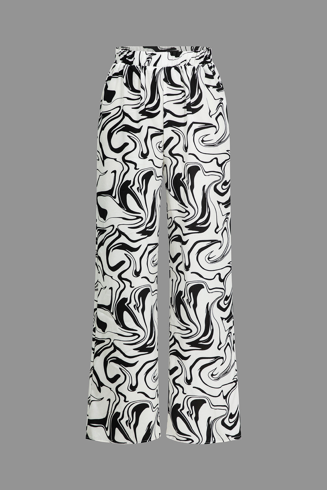 Marble Print High Waist Straight Leg Trousers