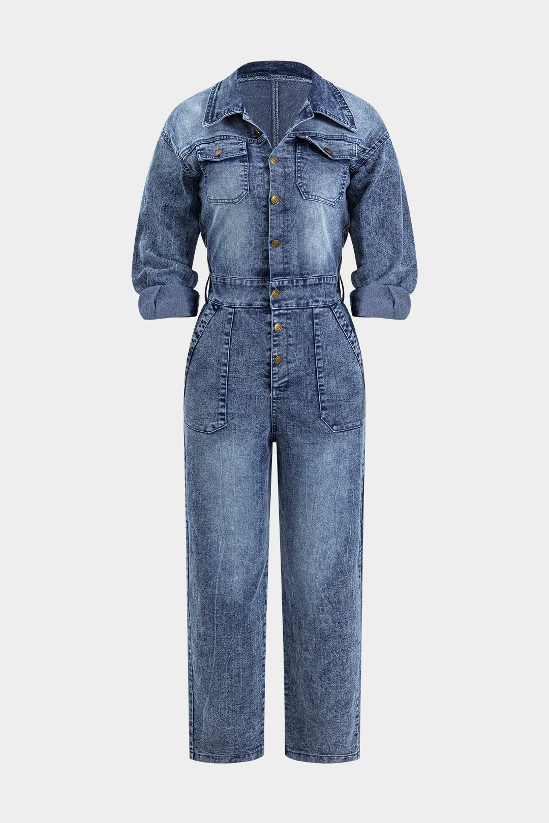 Denim Button Pocket Long Sleeve Jumpsuit