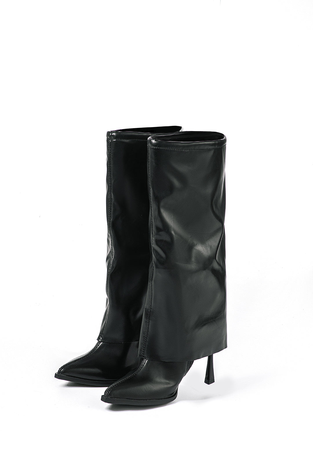 Faux Leather Pointed Toe Knee High Boots