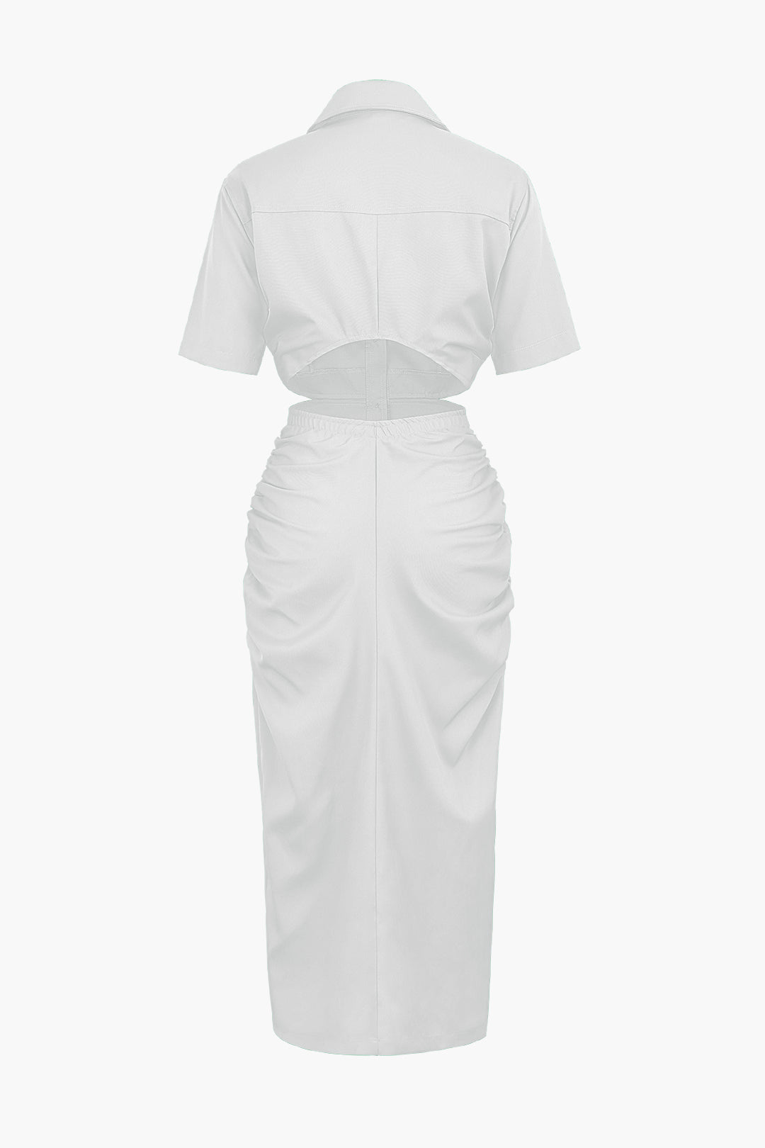 Cut Out Ruched Midi Shirt Dress