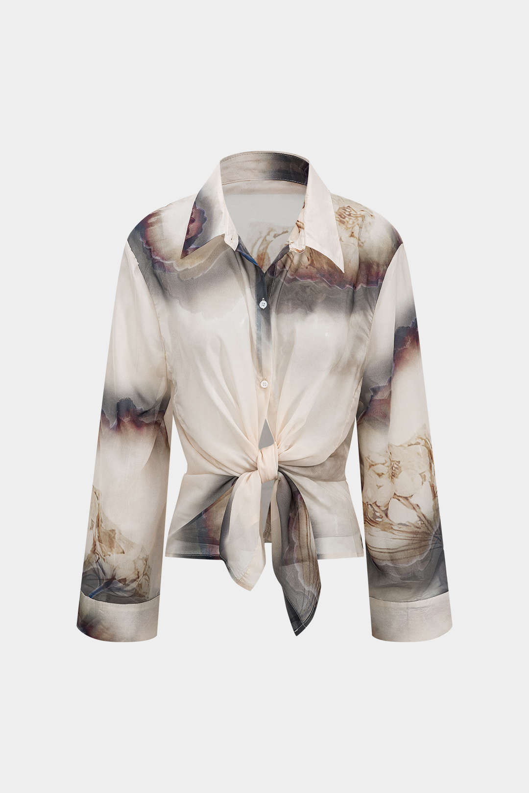 Abstract Print Chiffon Button Long-Sleeve Shirt