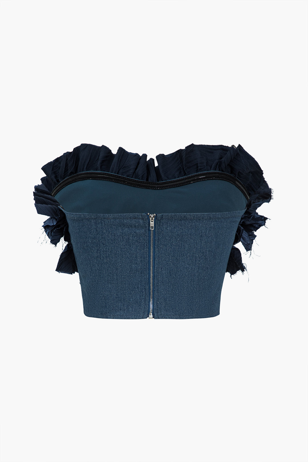 Ruched Zipper Denim Tube Top