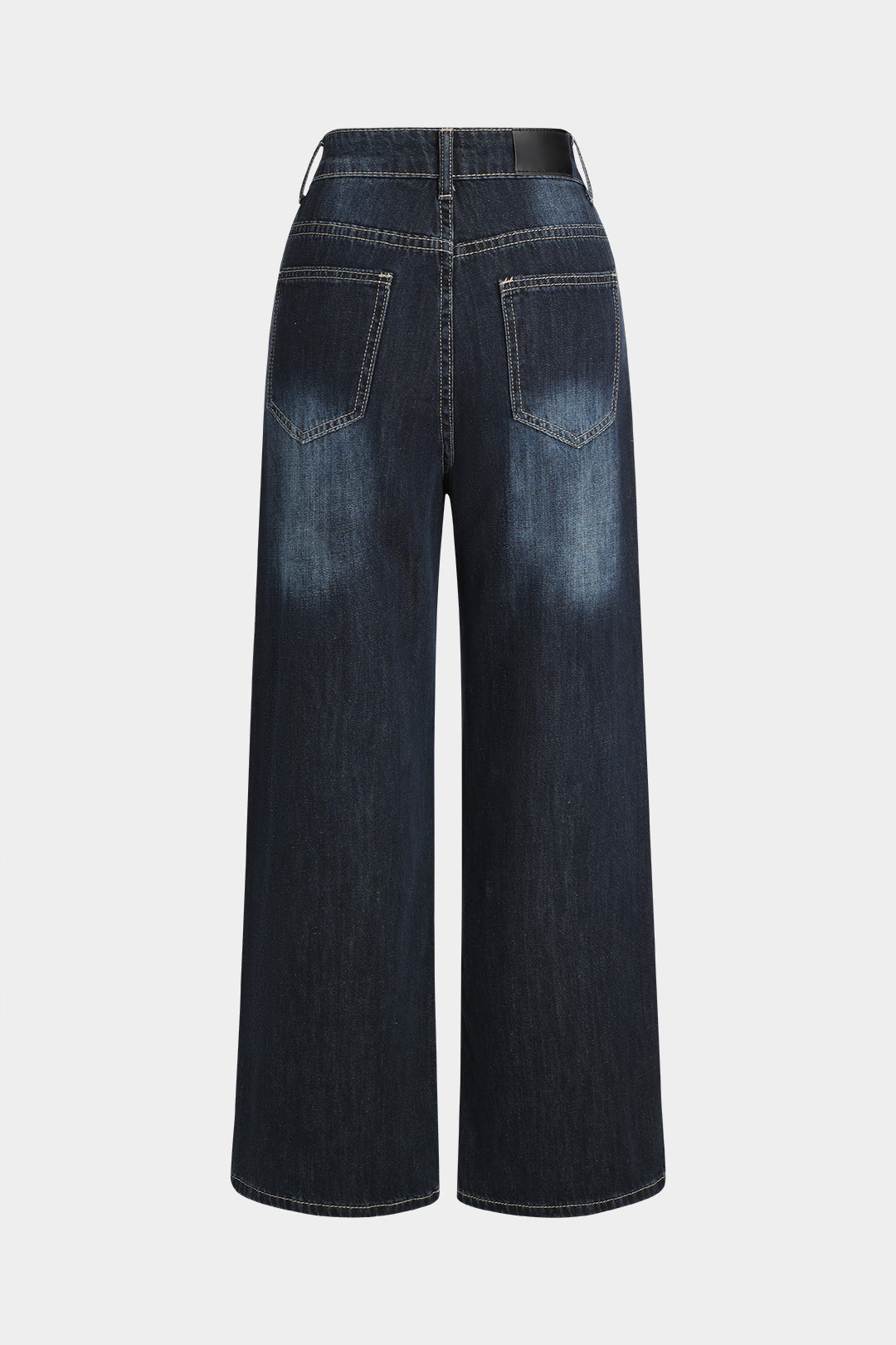 Denim Button Pocket Wide Leg Jeans