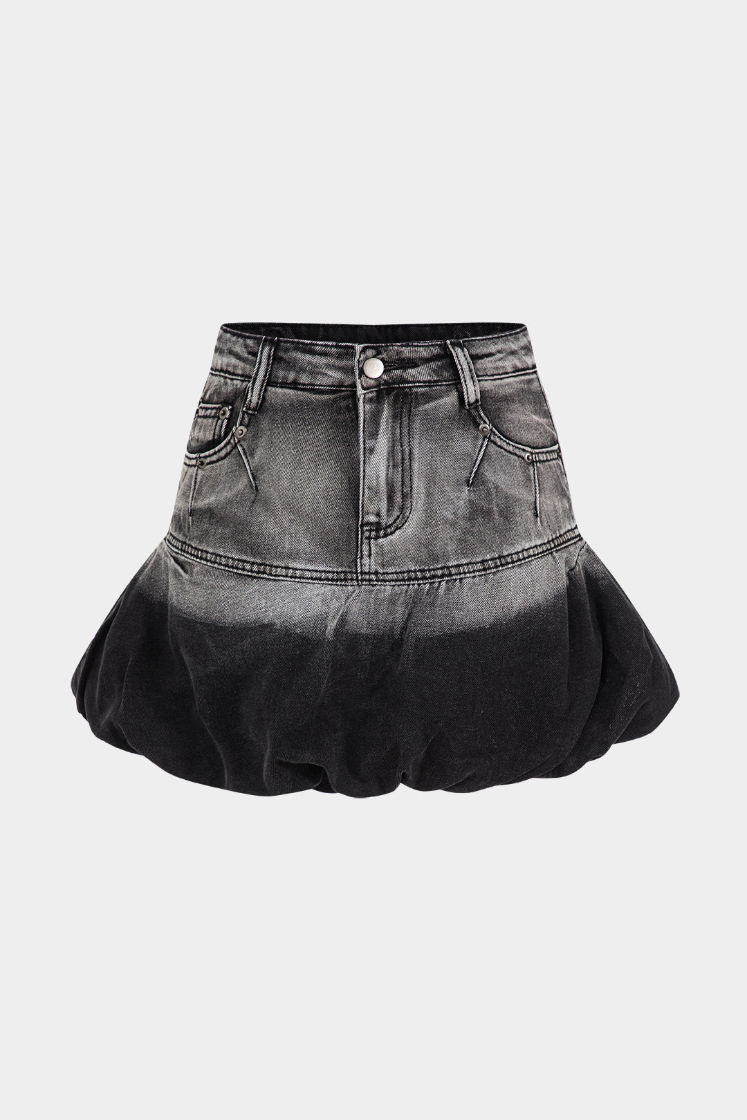 Denim Pocket Button Puff Skirt