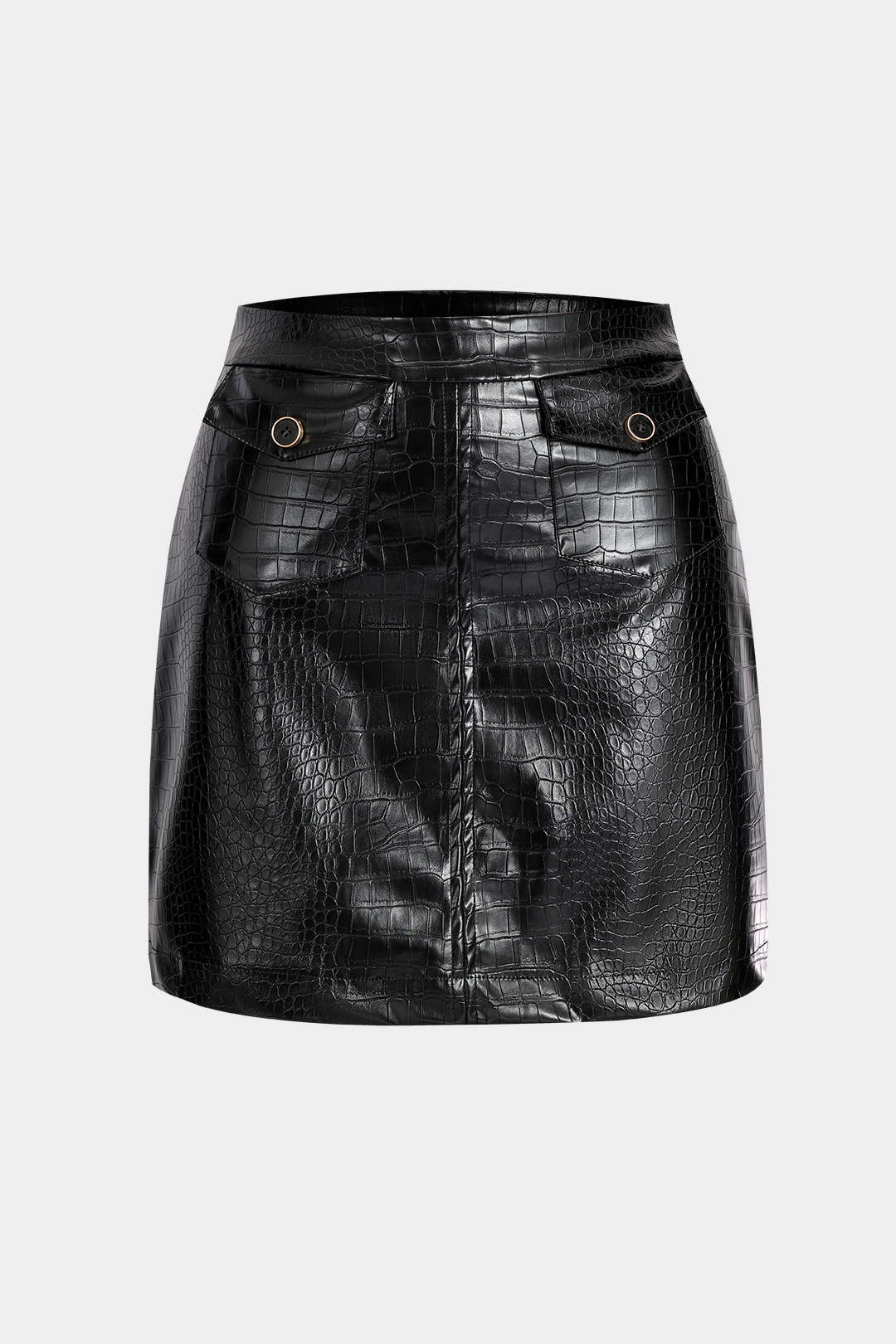 Faux Leather High Waist Button Pocket Skirt