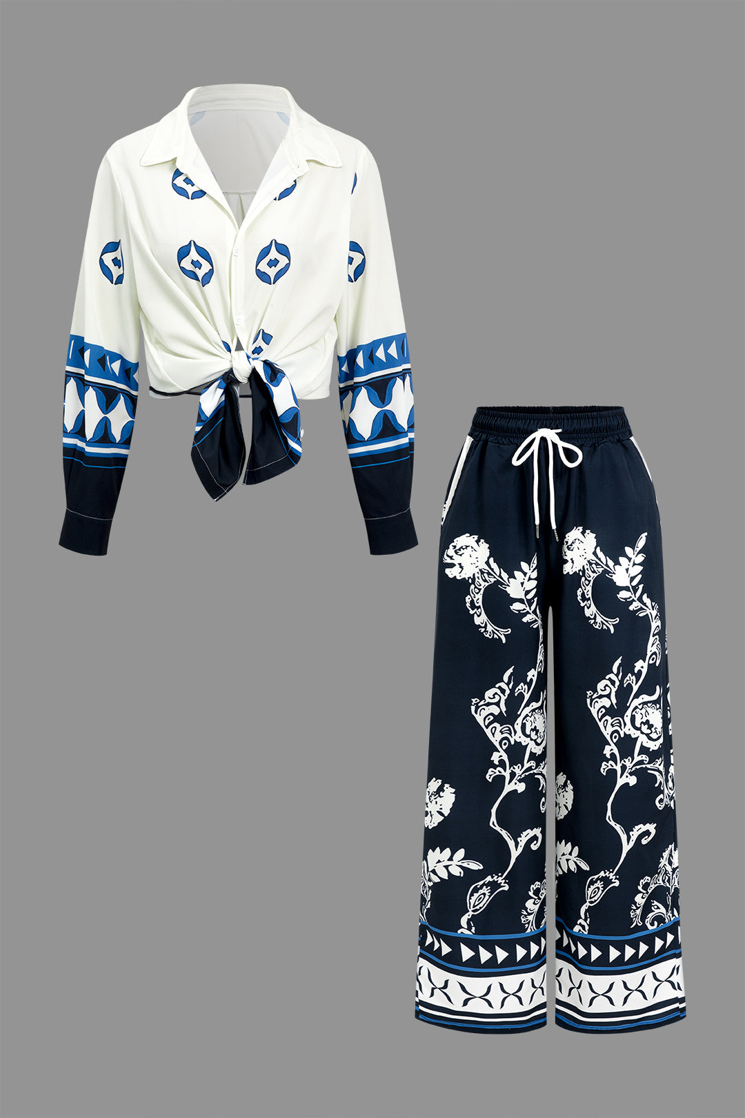 Abstract Print Long Sleeve Shirt And Trousers Set