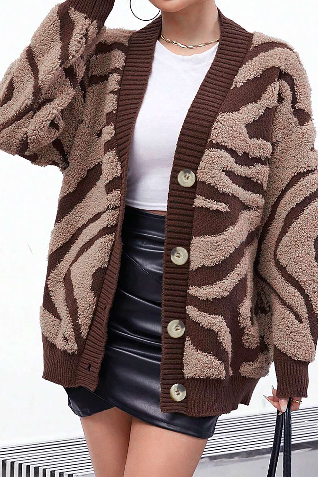 Zebra Stripe Textured Sweater Cardigan