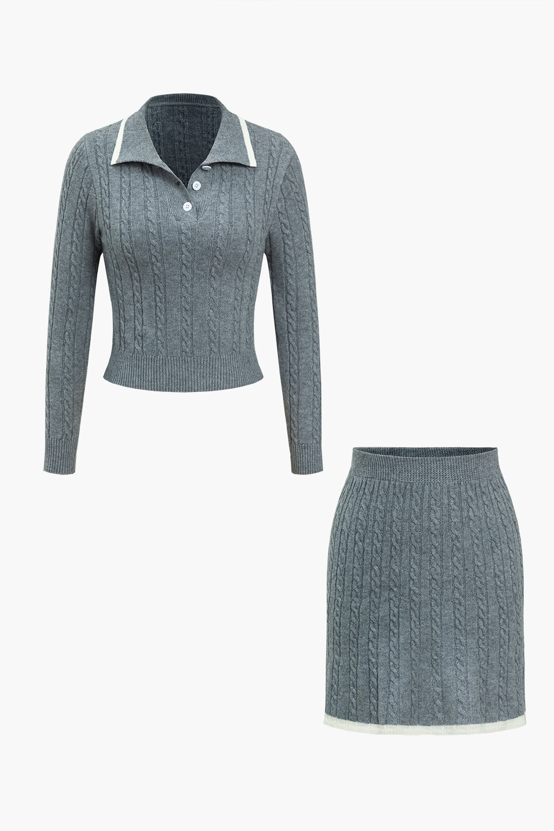 Cable Knit Color Block Skirt Set