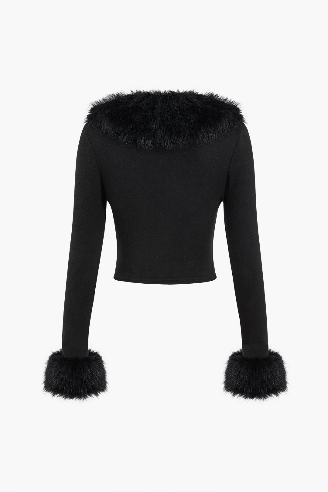 Faux Fur Collar Button Long-Sleeve Top