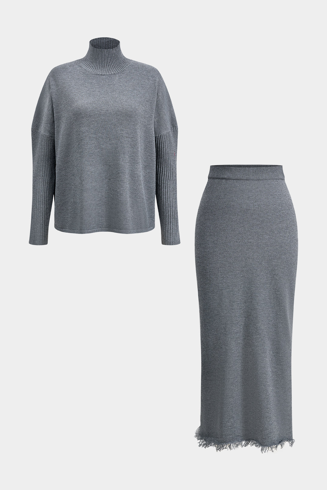 Turtleneck Long Sleeve Top And Skirt Set