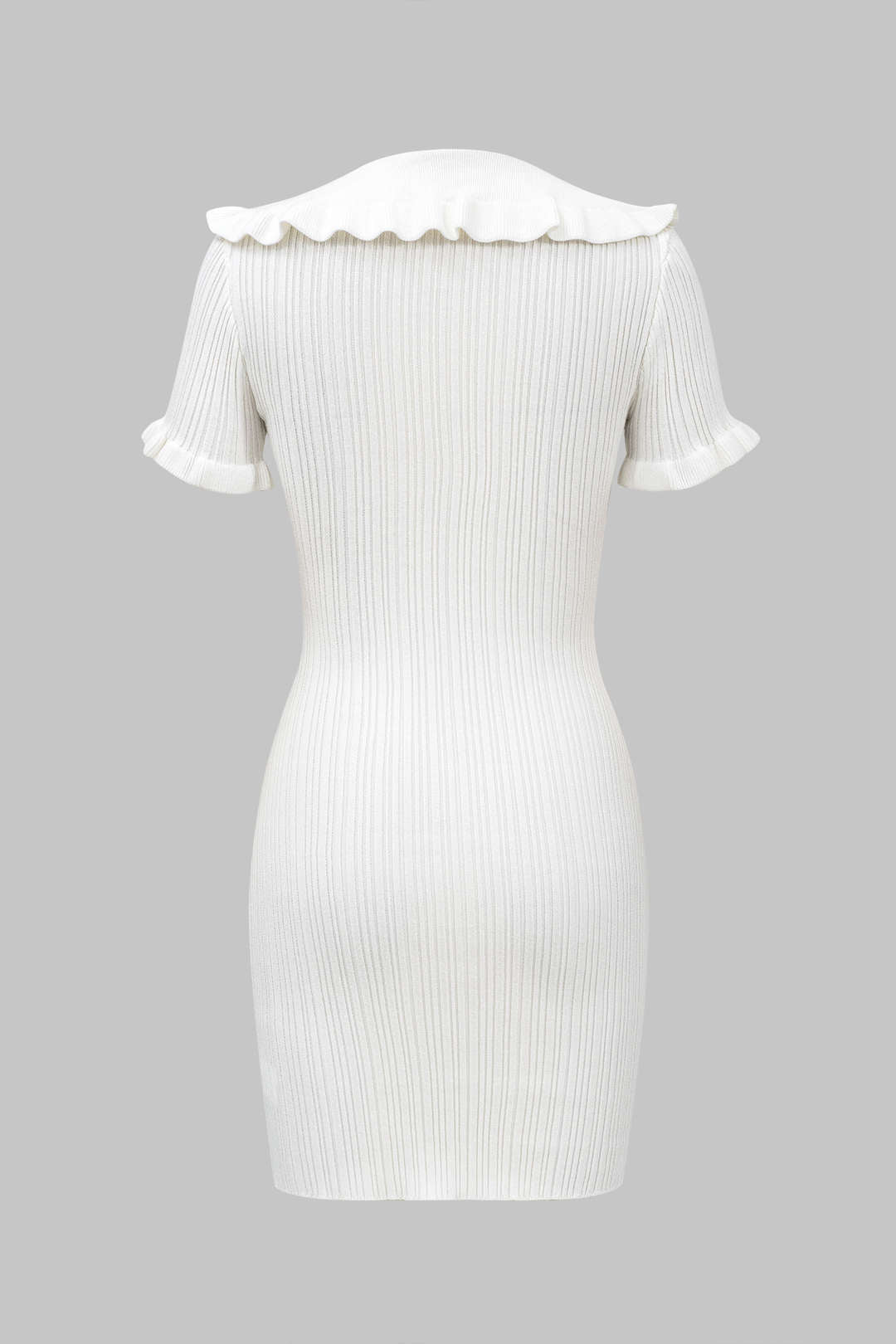 Knitted Metallic Button Ruffle Short Sleeve Dress