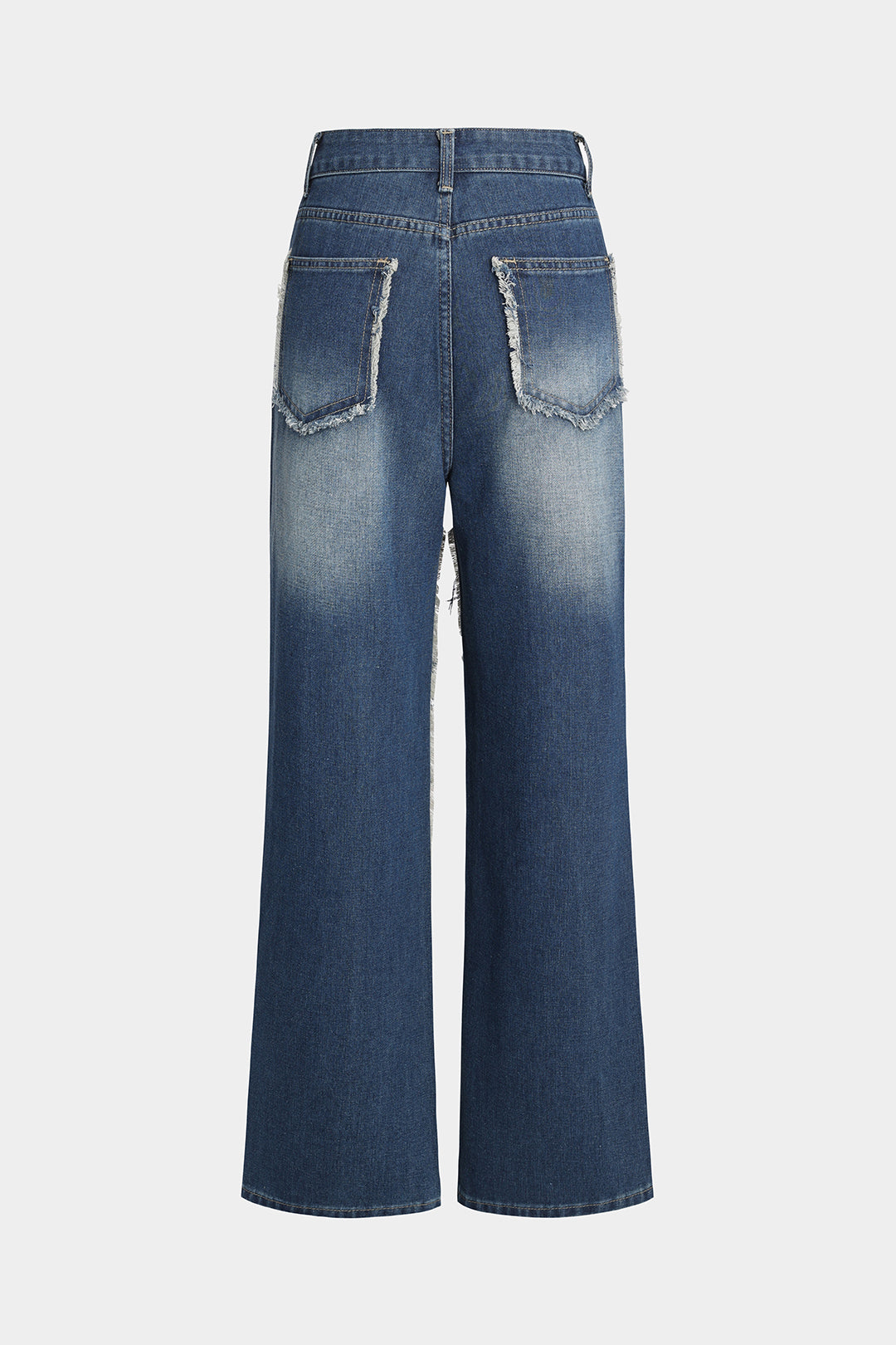 Denim Button Pocket Washed Wide Leg Jeans