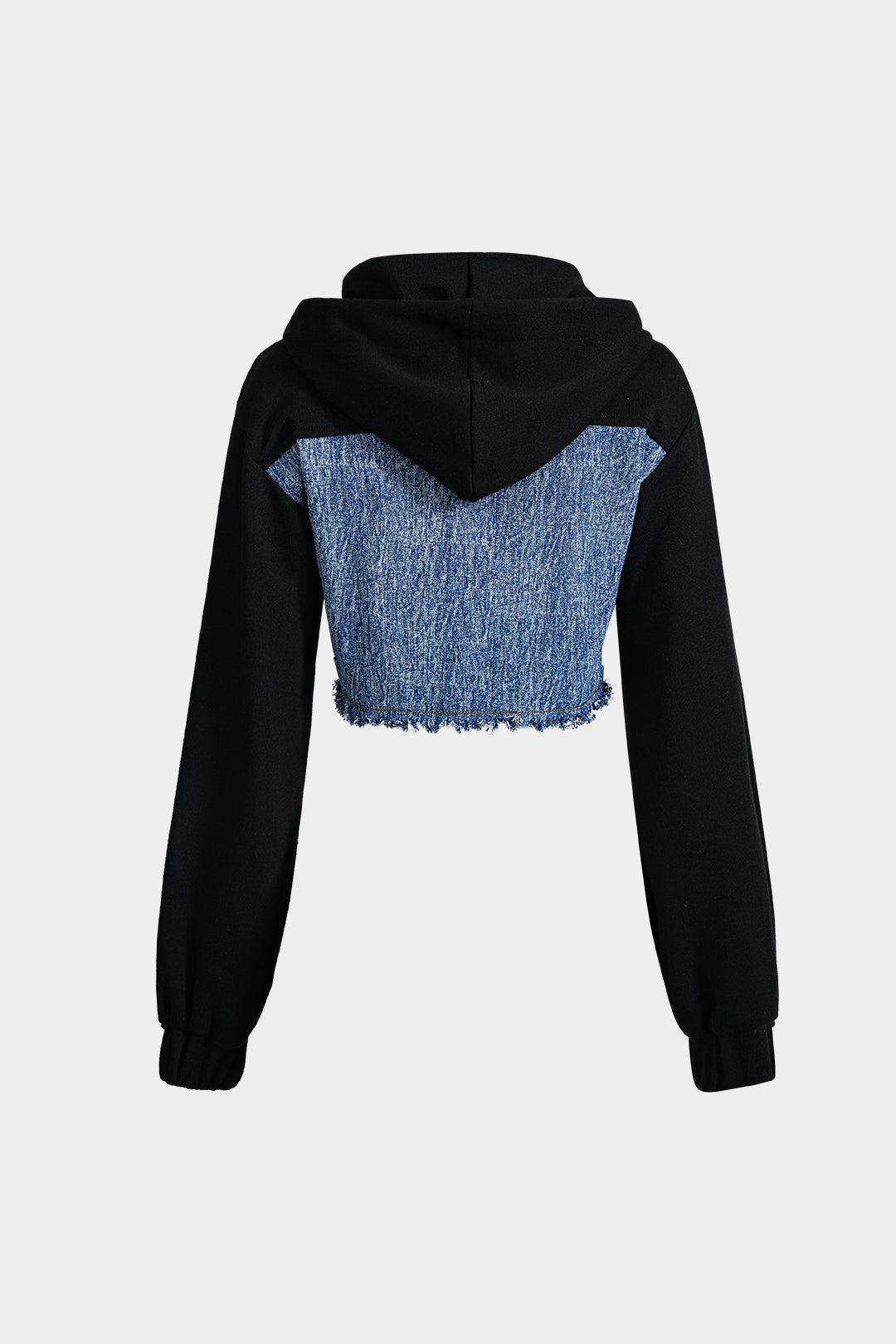 Denim Fake Pockets Patchwork Hoodie