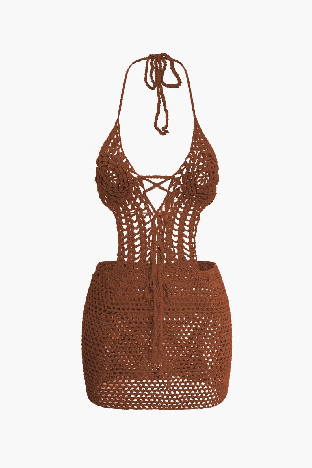 Crochet Halter Backless Mini Dress