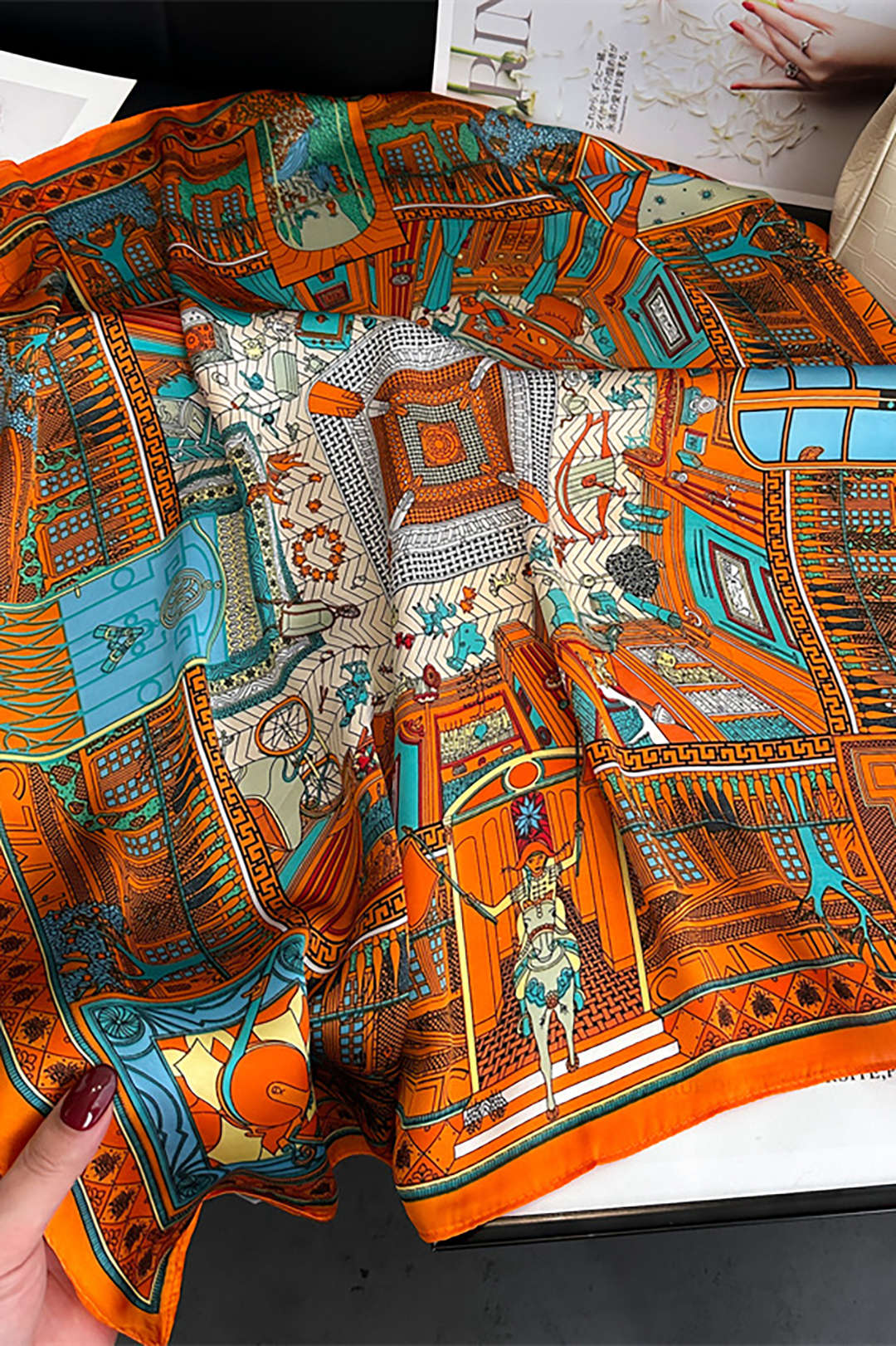 Ethnic Print Silk Scarf