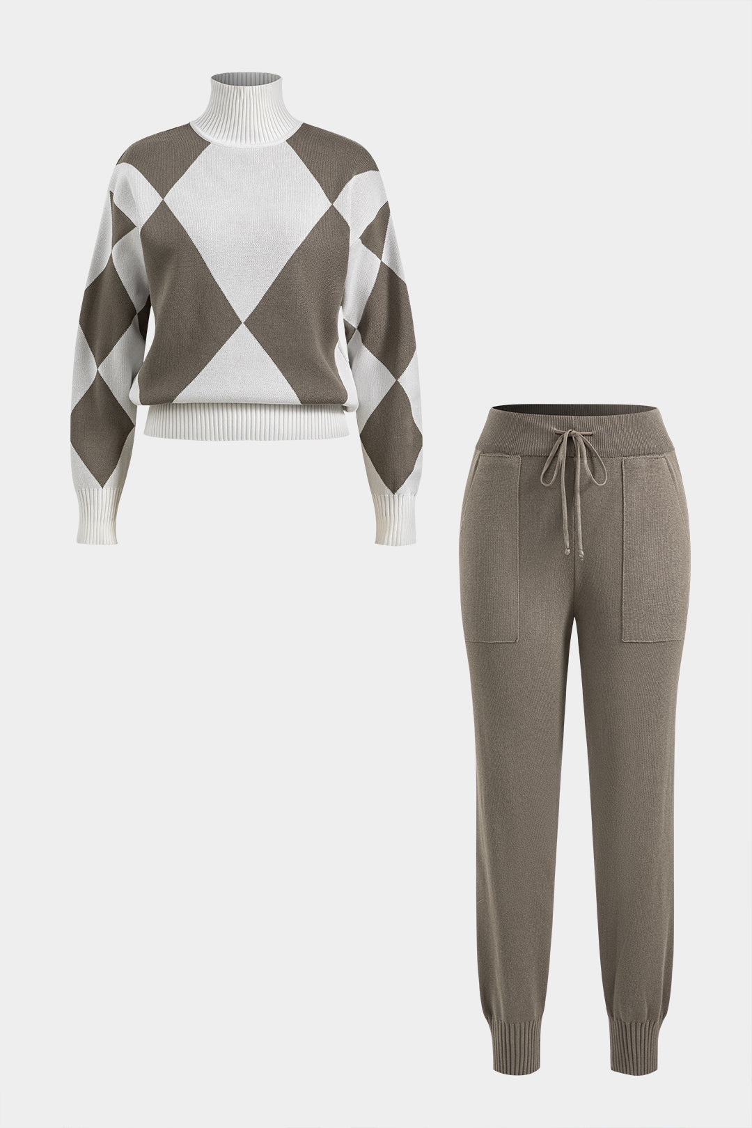 Color Block Turtleneck Top And Pants Set