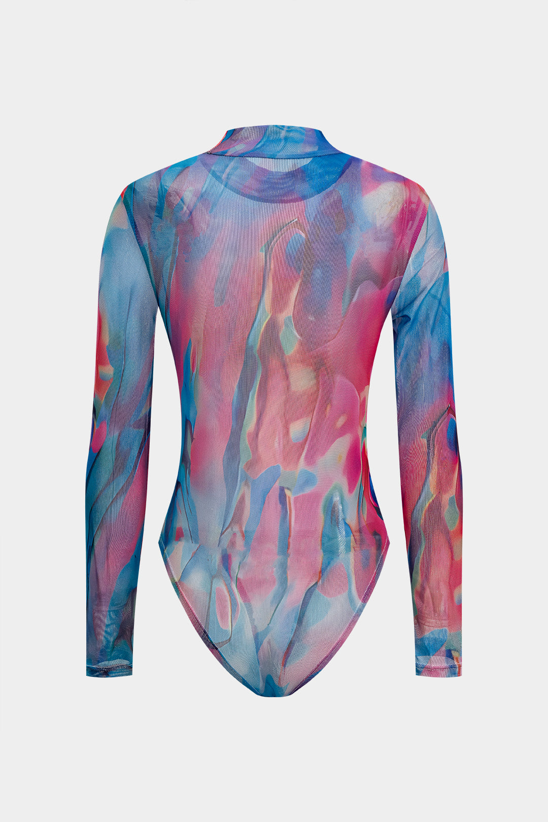 Tie Dye Print Mesh Long Sleeve Sheer Bodysuit