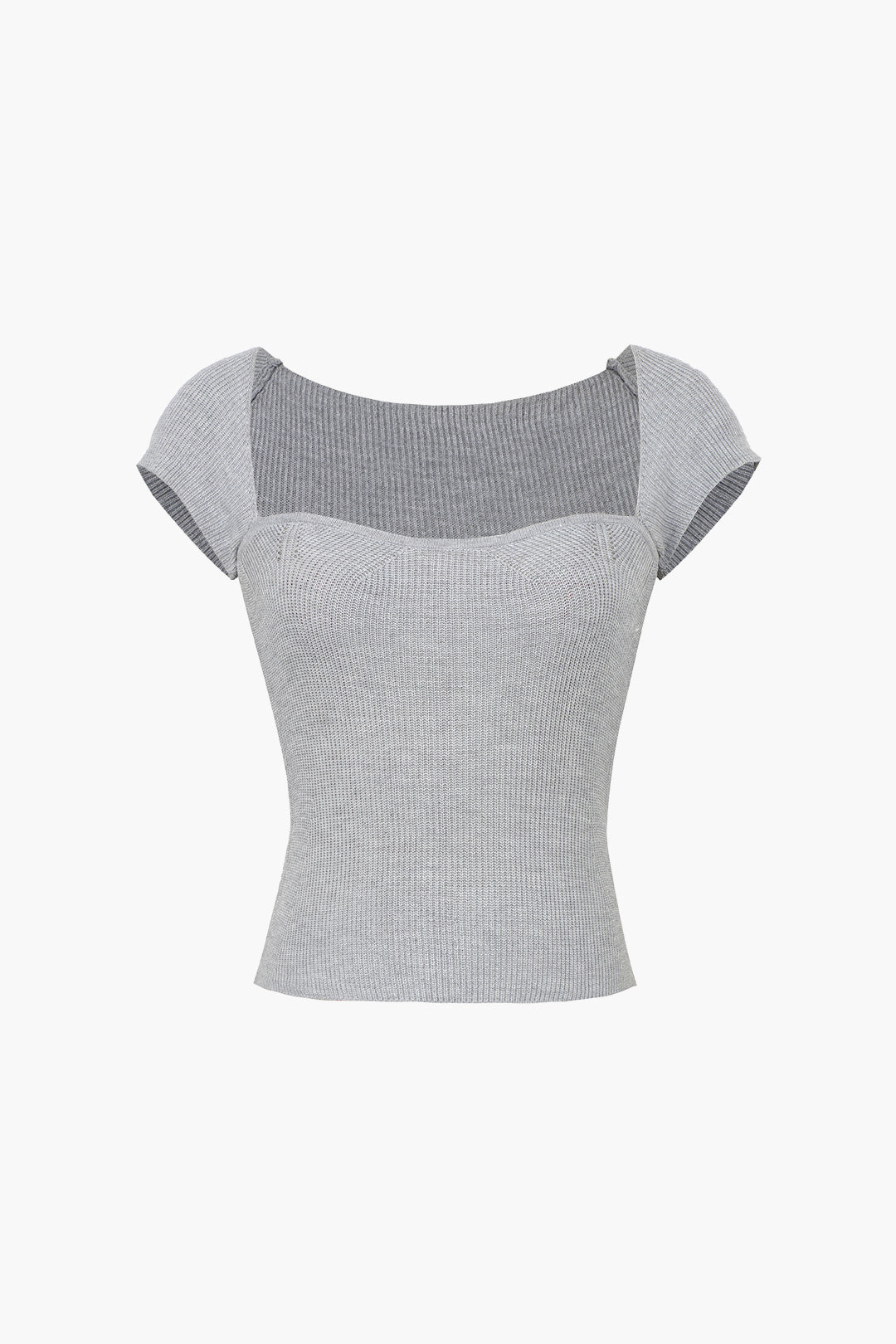 Basic Ribbed Square Neck Short Sleeve T-Shirt