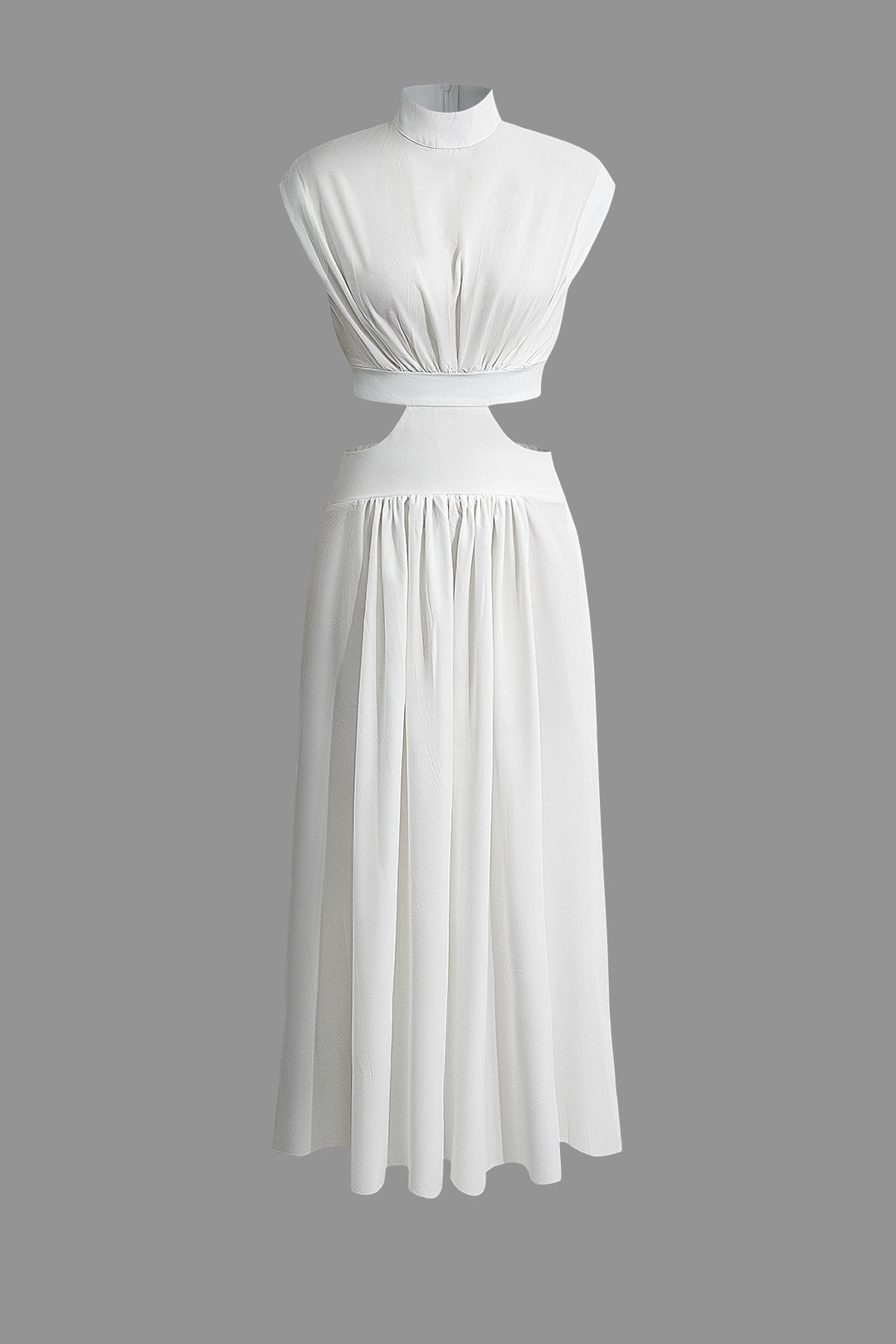 Mock Neck Cut Out Pleated Maxi Dress