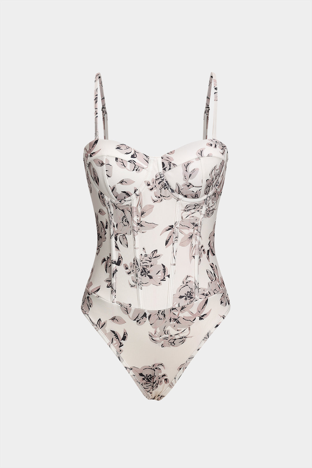 Retro Floral Print Corset Bustier Slip Bodysuit