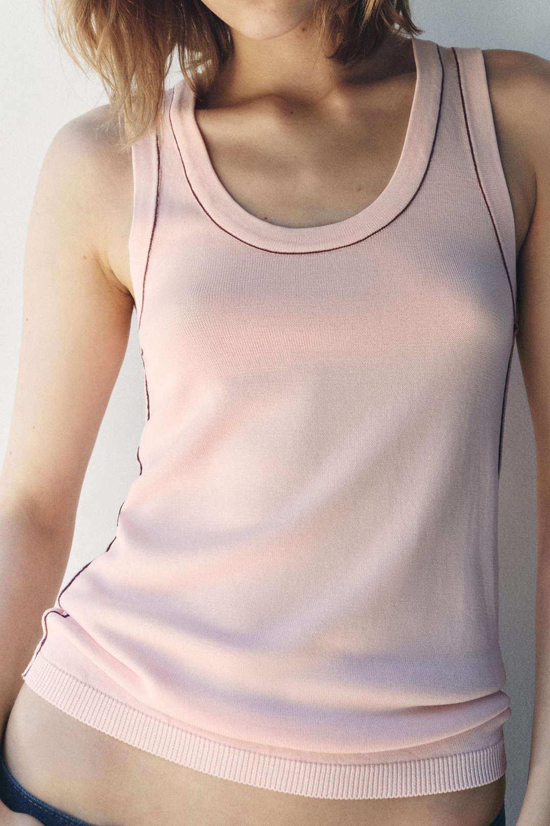 Basic Color Block Trim Tank Top