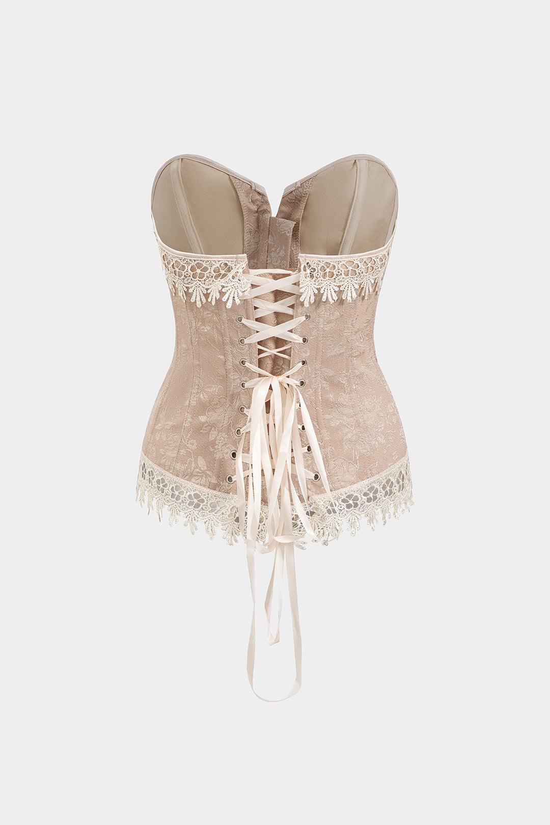 Jacquard Lace Tie Back Strapless Corset Tube Top