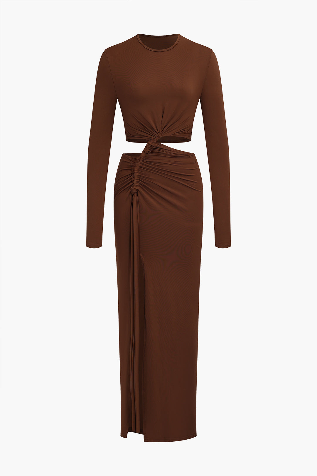 Cut Out Ruched Long Sleeve Maxi Dress