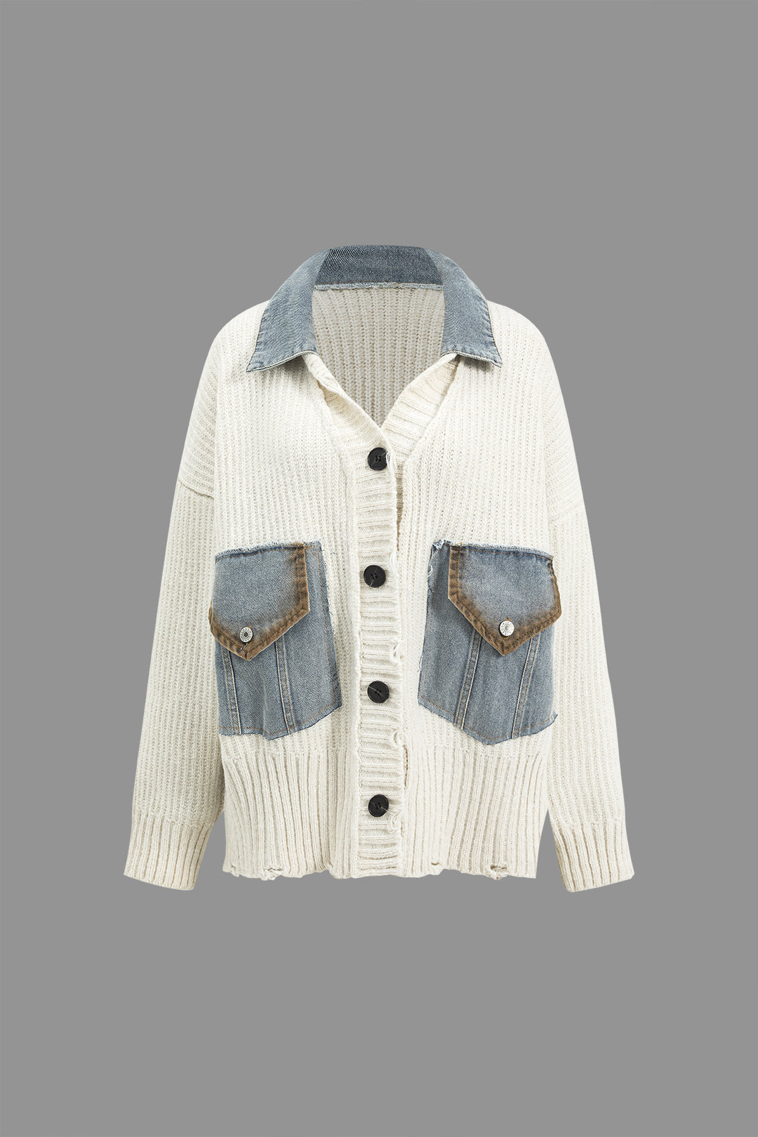 Knit Denim Patchwork Cardigan