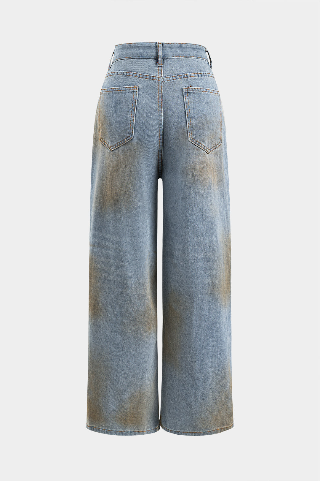 Dirty Denim Pocket Button Washed Wide Leg Jeans