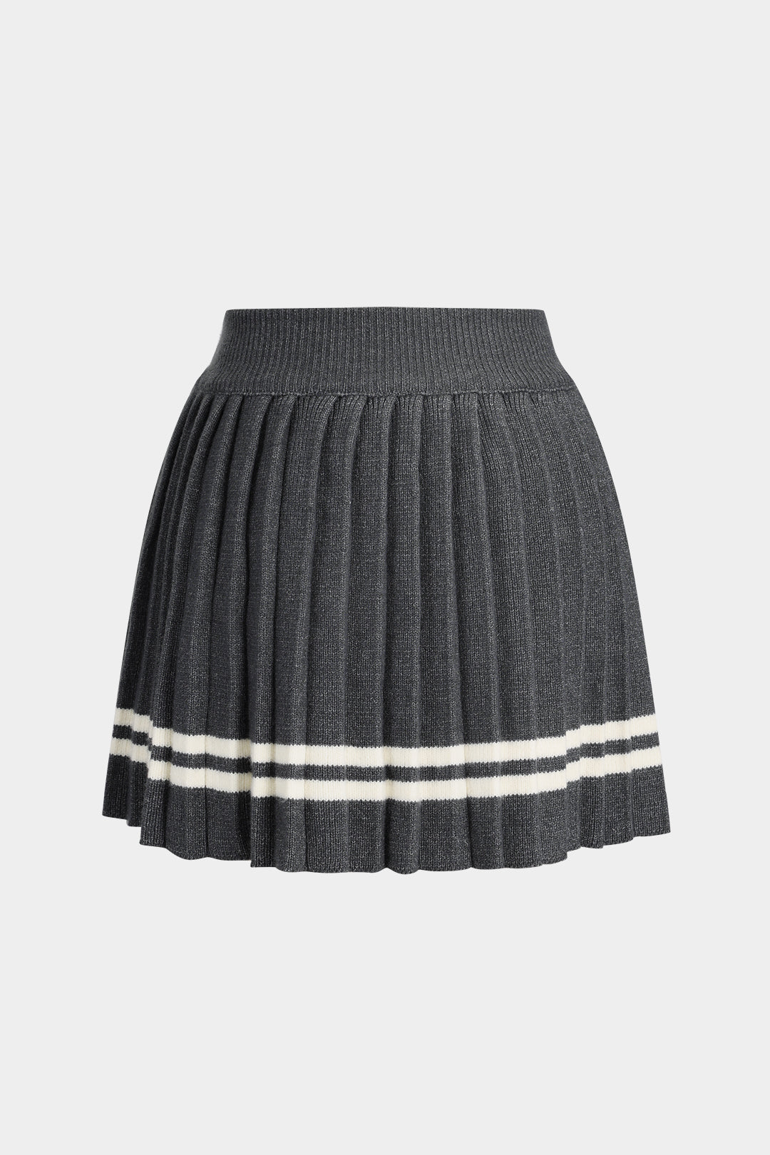 Knit Contrast Color Short Sleeve Top And Pleated Skirt Set