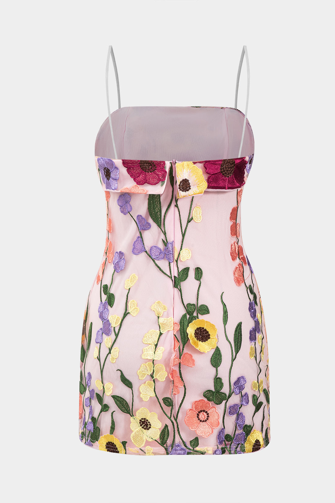 3D Floral Embroidery Zipper Slip Mini Dress