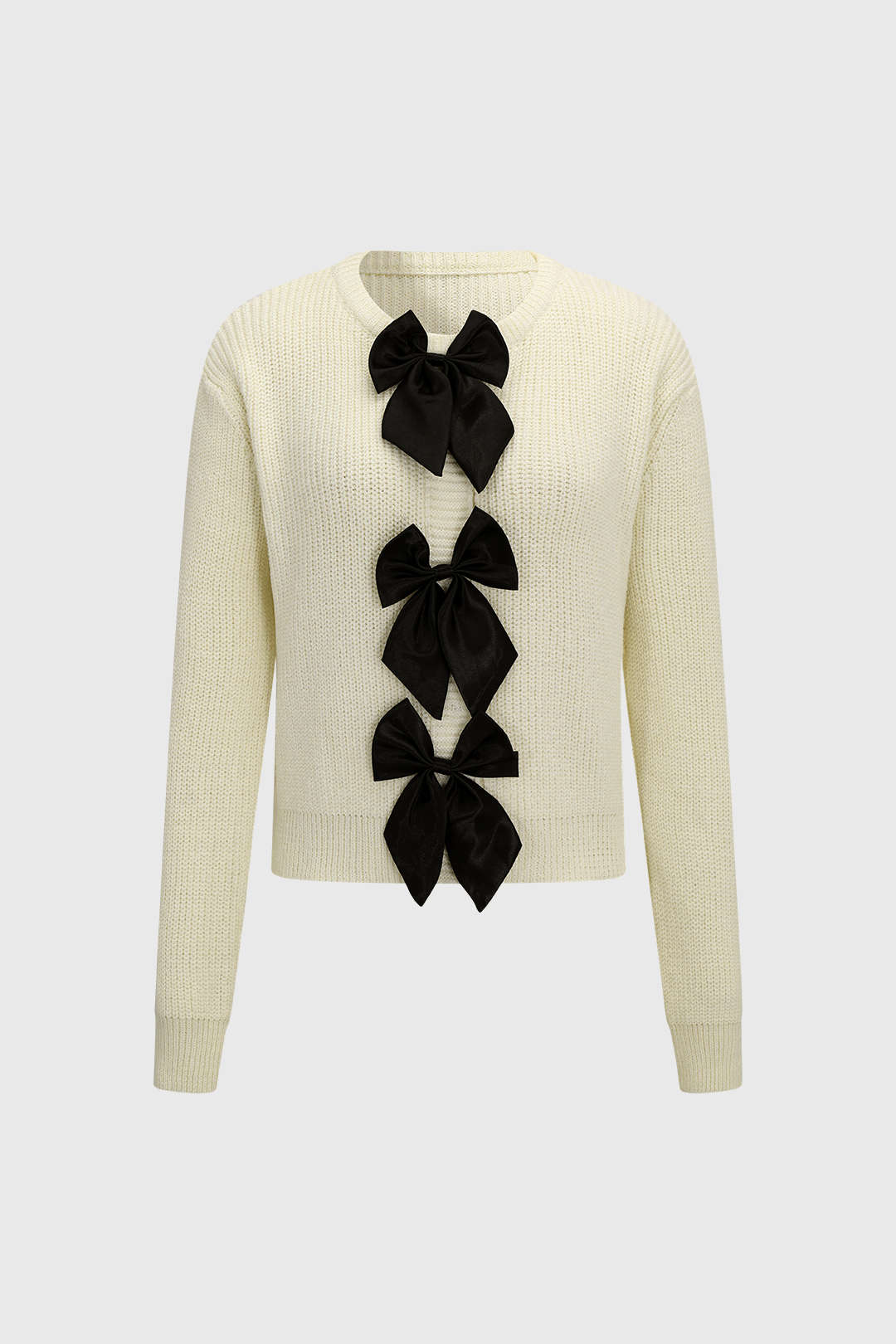 Knitted Bow Tie-Up Long-Sleeve Top