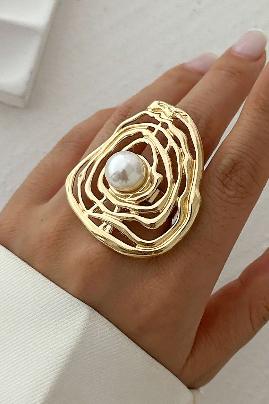 Metal Pearl Exaggerated Ring