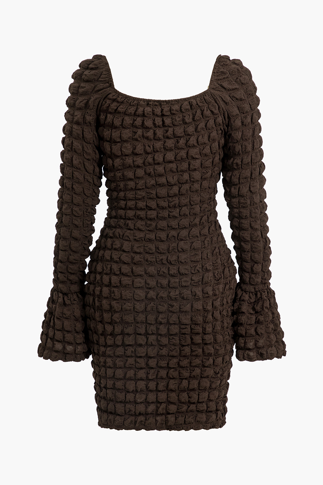 Textured Long Sleeve Bell Sleeves Mini Dress