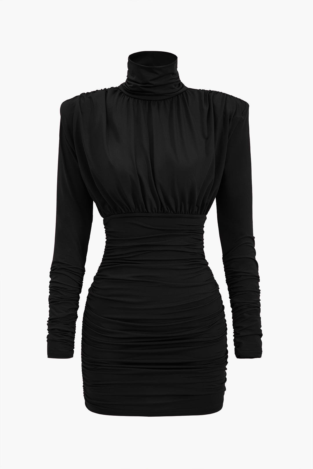 Ruched Long Sleeve Turtleneck Mini Dress