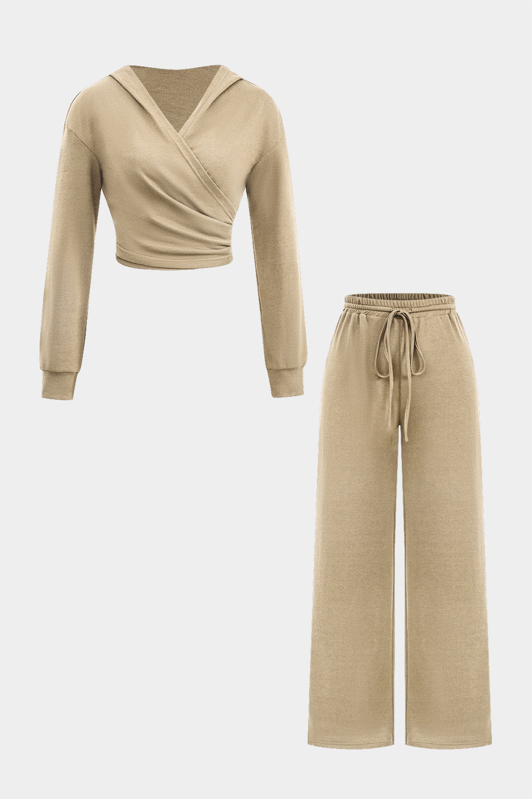 Hooded Ruched Cropped Top And Drawstring Straight Leg Pants Set