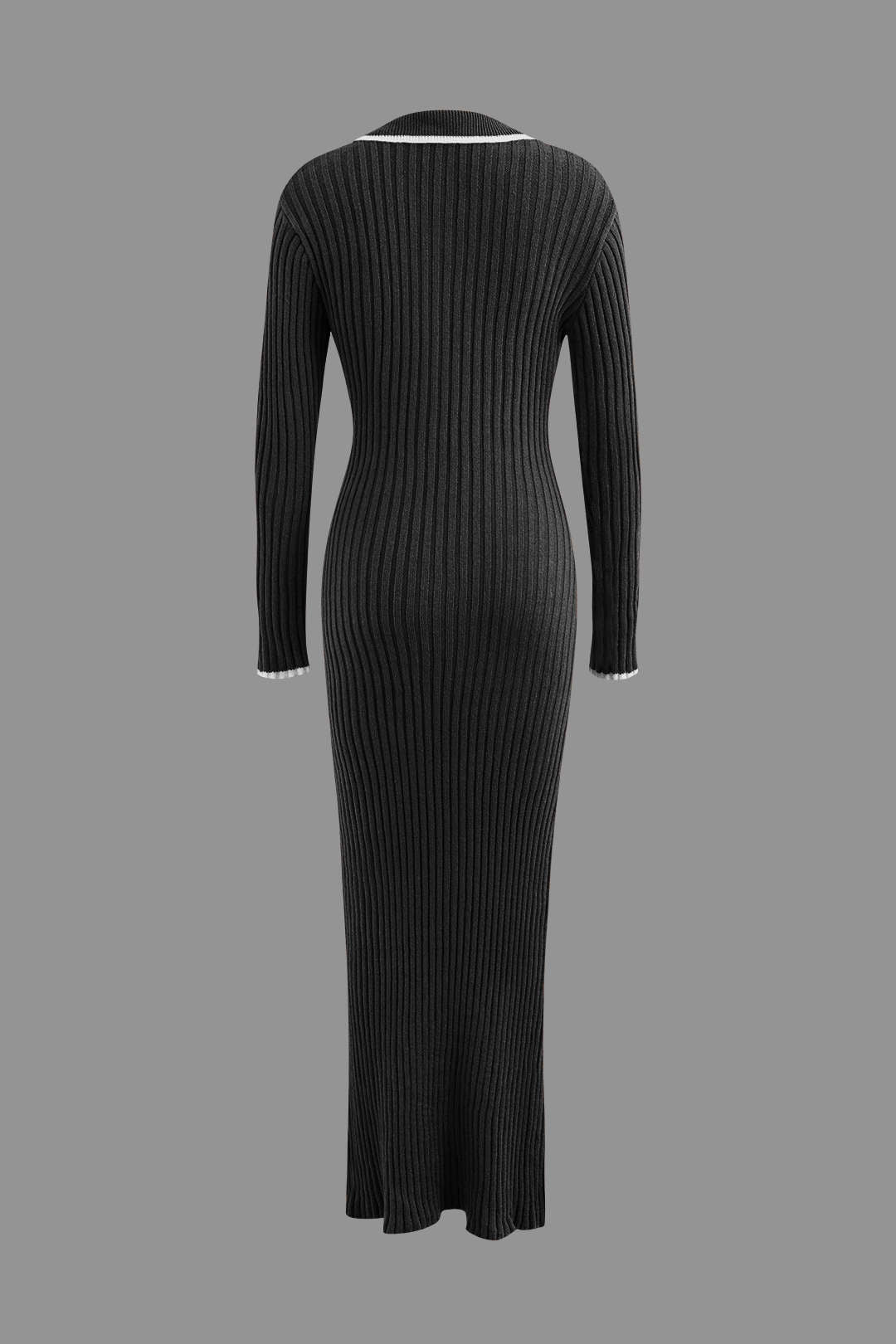 Collar Button Long Sleeve Knit Maxi Dress