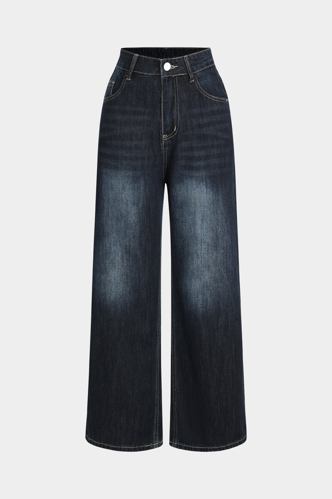 Denim Button Pocket Wide Leg Jeans