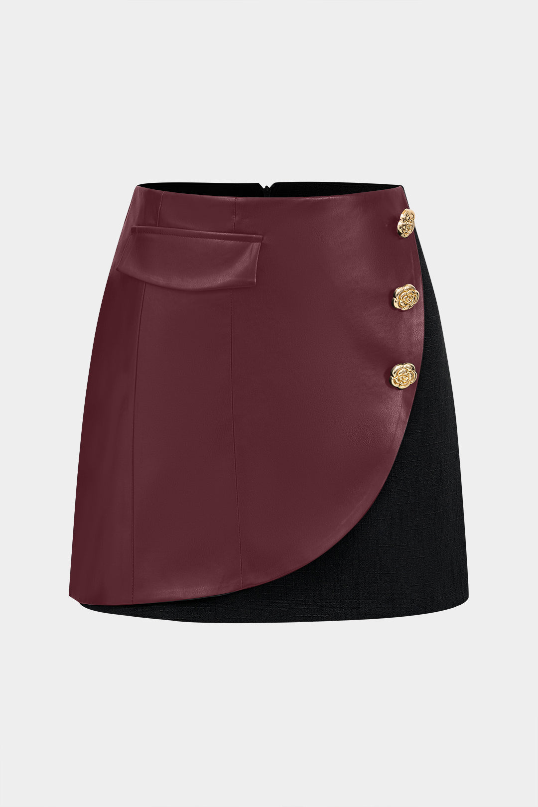 Faux Leather Button Mini Skirt