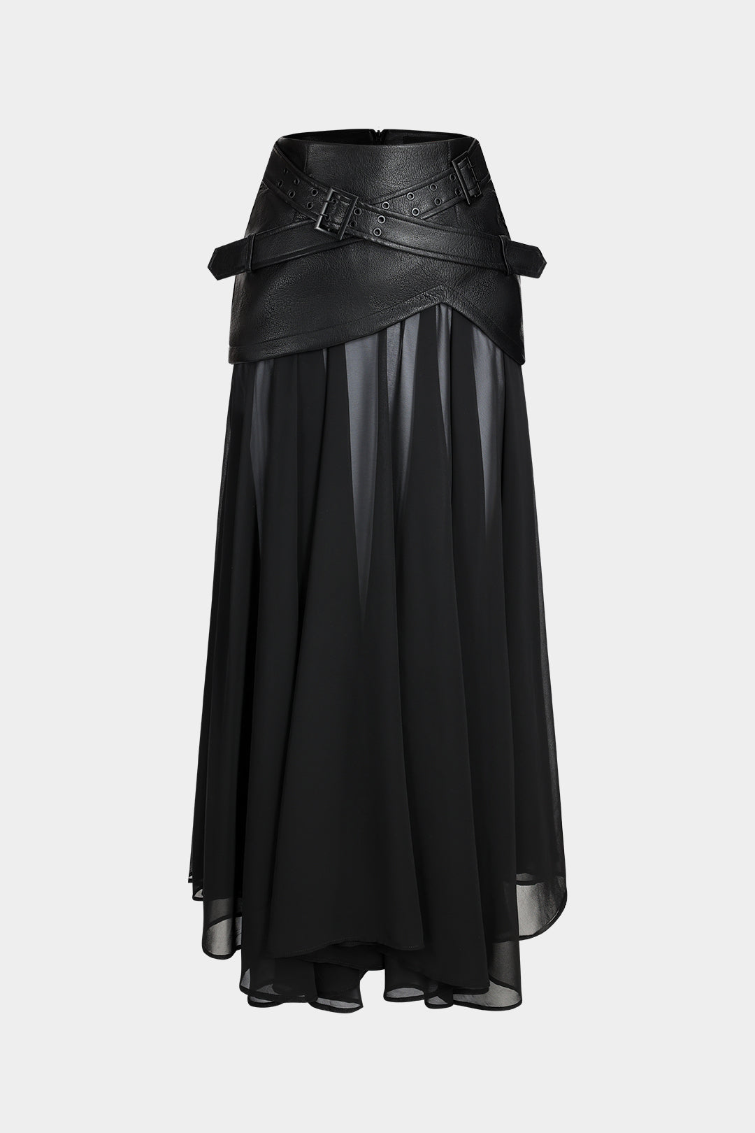 Faux Leather Belted Patchwork Pocket Zipper Skirt