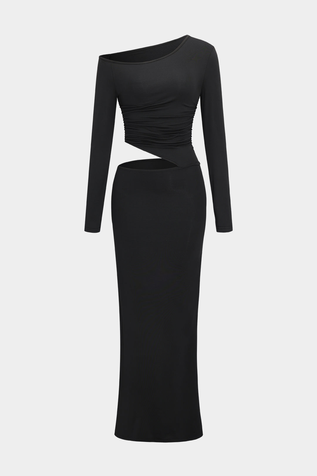 Asymmetrical Shoulder Long Sleeve Maxi Dress