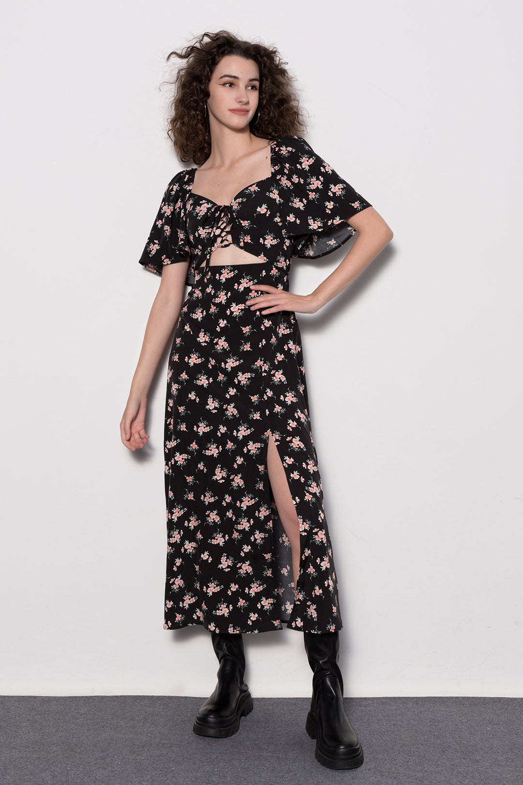 Floral Tie Front Midi Dress