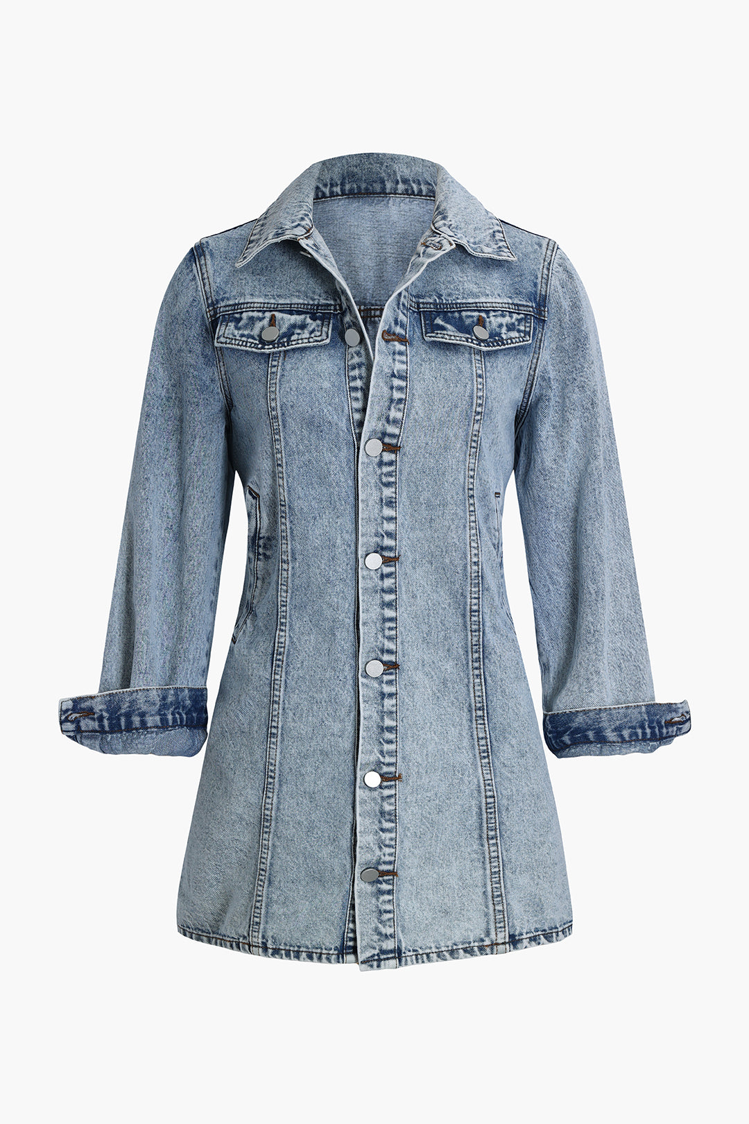 Denim Button Pocket Long Sleeve Dress