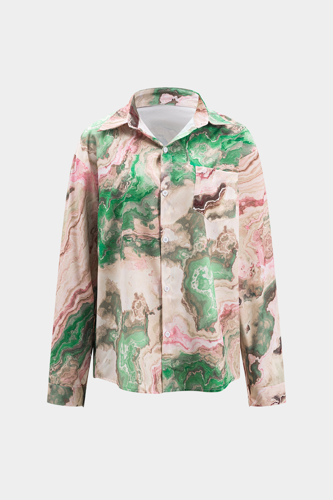 Tie Dye Button Pocket Long-Sleeve Shirt