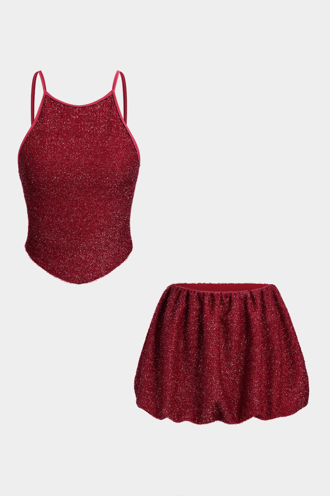 Glitter Tank Top And Ruched Zipper Skirt Set