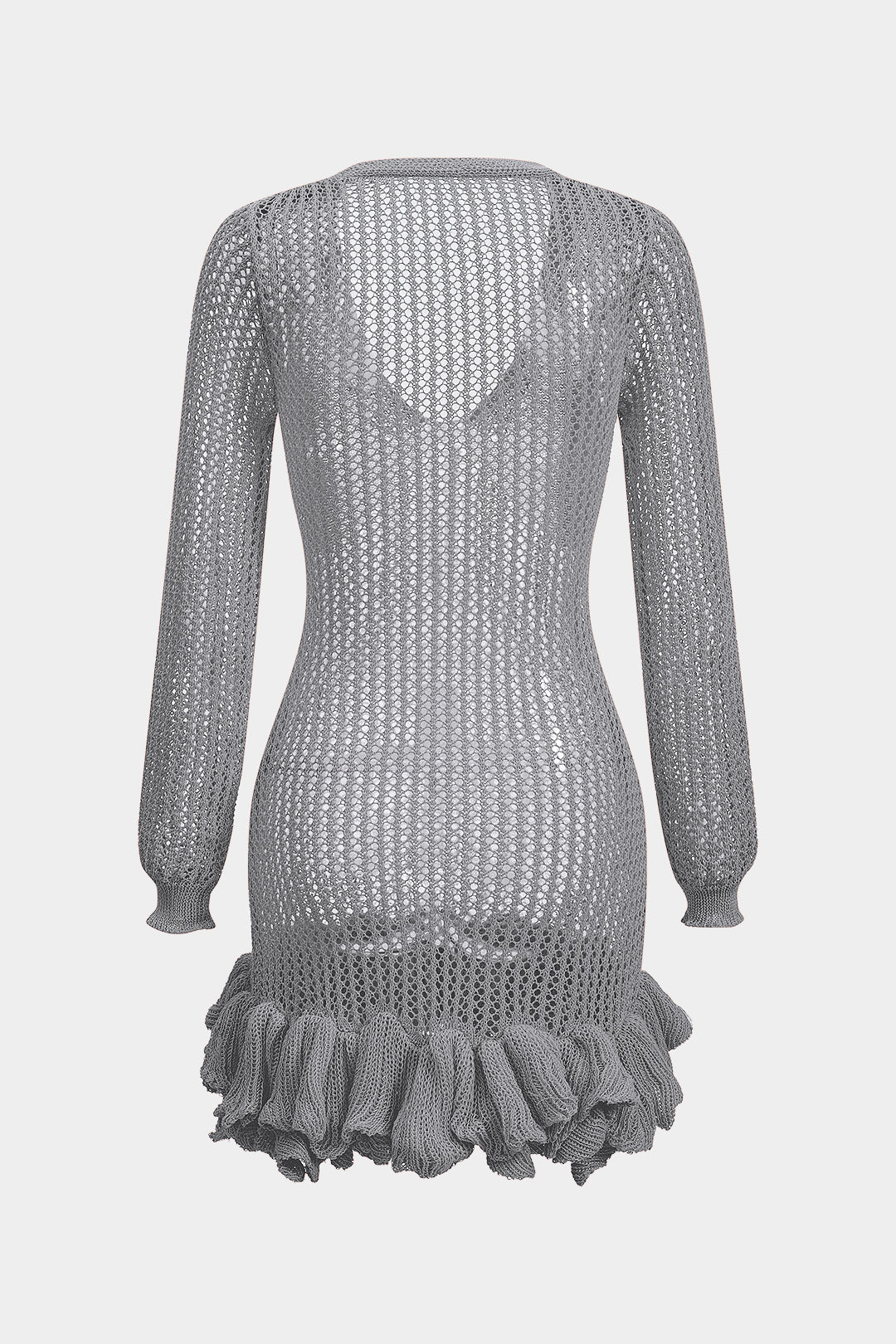 Knit Mesh Scallop Edge Long Sleeve Dress