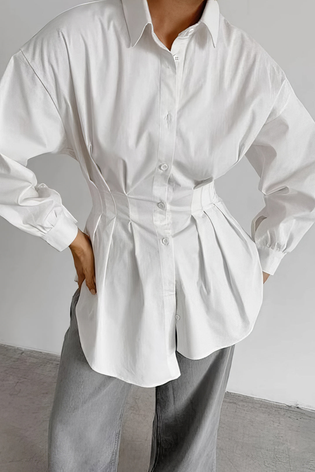 Ruched Button Long-Sleeve Shirt